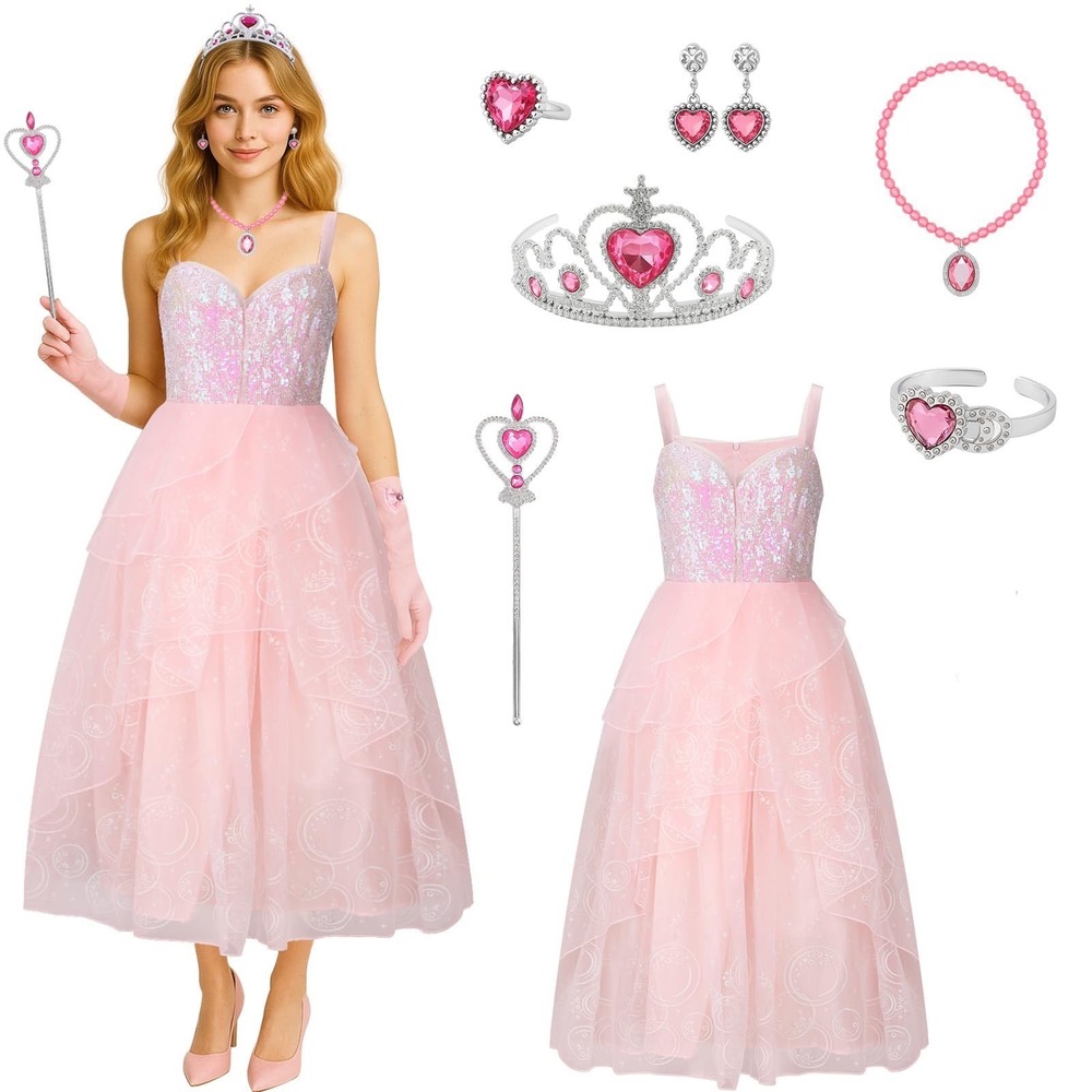 NWT Women Pink Witch / Princess Sequin Tulleโ Costume Gown Set Small